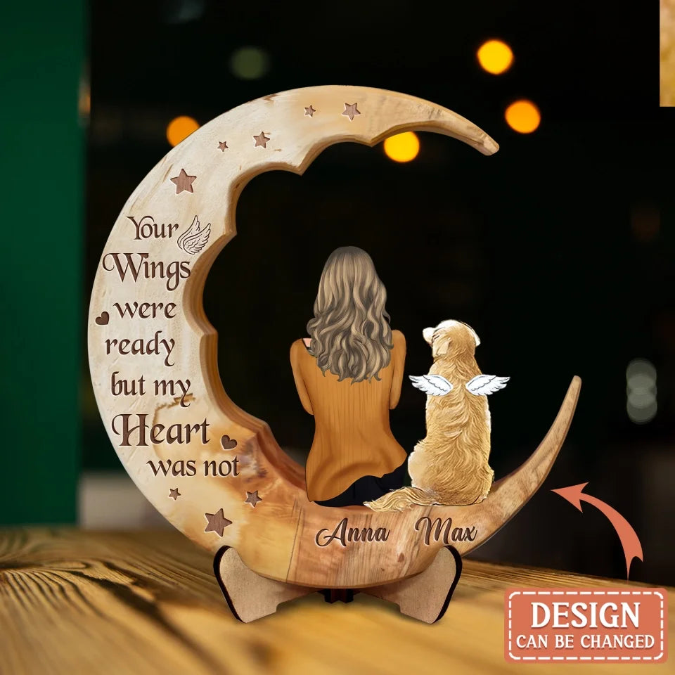 Personalized Memorial Dog Moon Wooden Art - Memorial Gift Idea for Cat/Dog Lover - No Longer By My Side Forever In My Heart