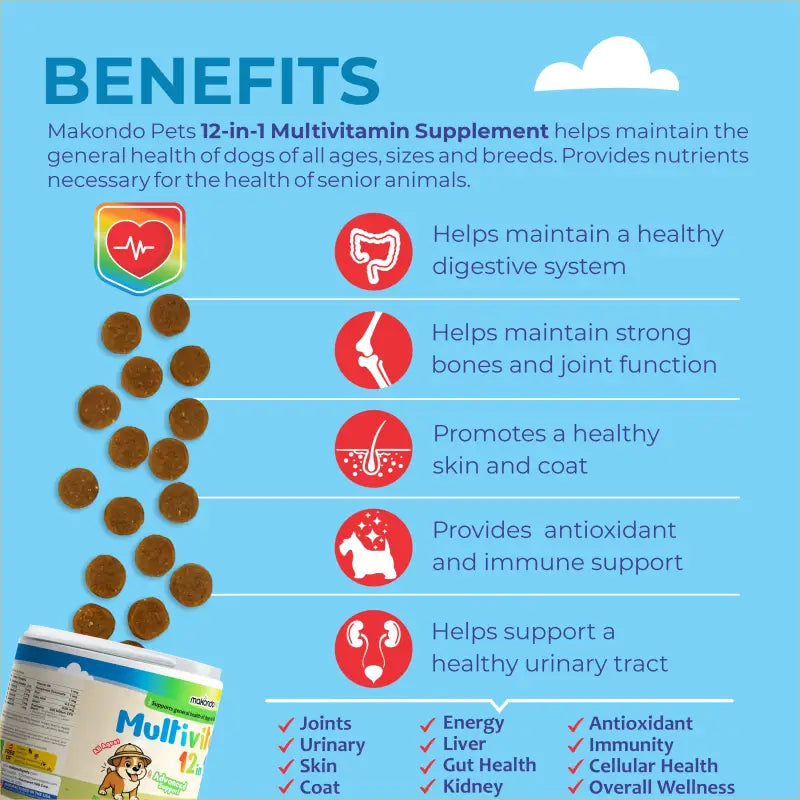 Multivitamines 12 en 1 pour chiens - 120 comprimés à mâcher