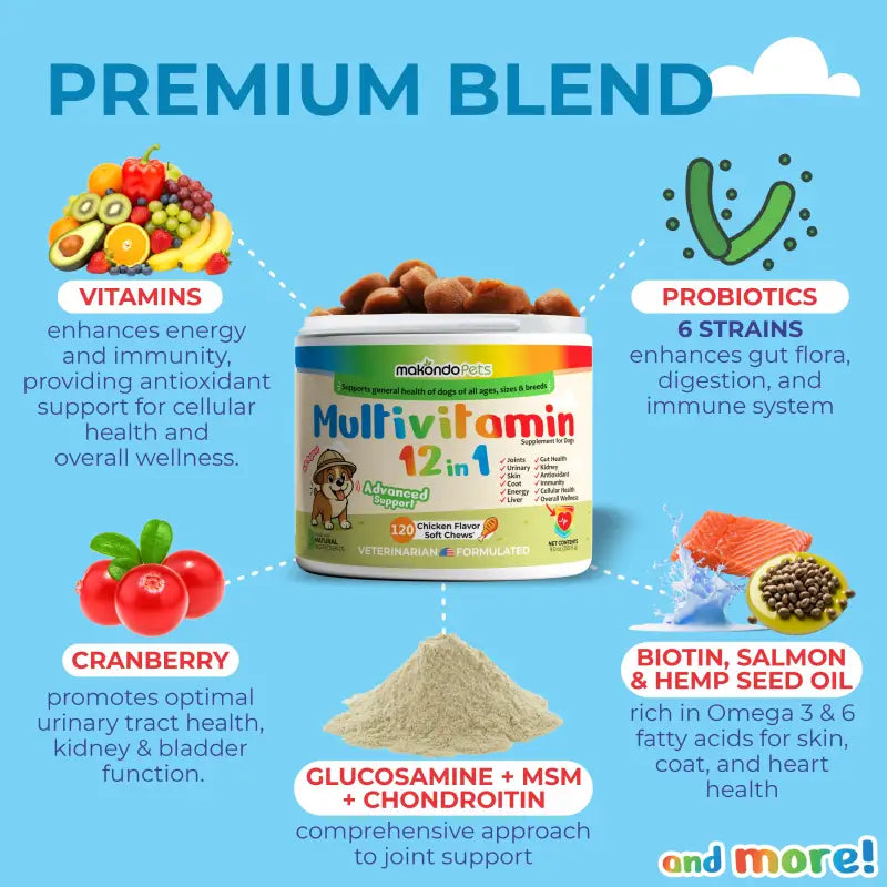 Multivitamines 12 en 1 pour chiens - 120 comprimés à mâcher