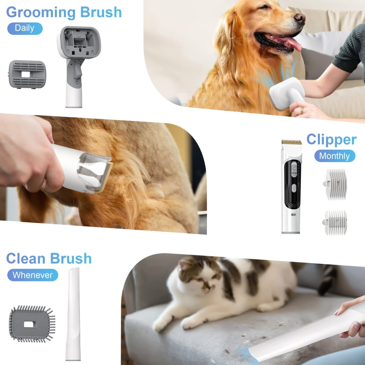 Kit de toilettage pour chiens avec aspirateur intégré de 14 kPa et 2,5 L pour poils d'animaux.