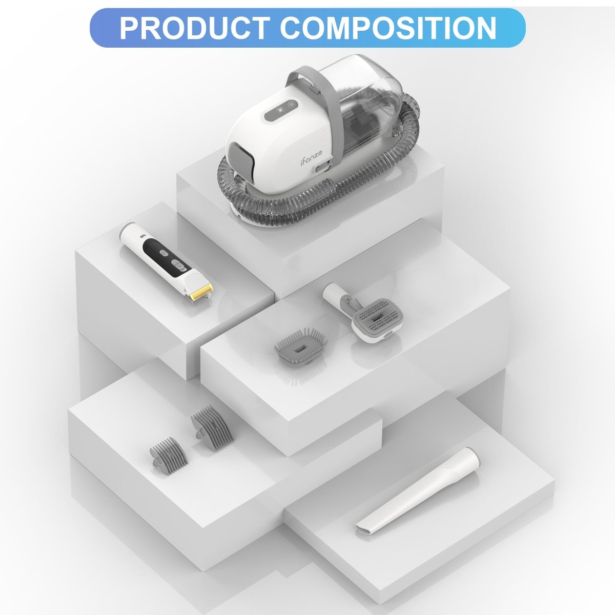Kit de toilettage pour chiens avec aspirateur intégré de 14 kPa et 2,5 L pour poils d'animaux.