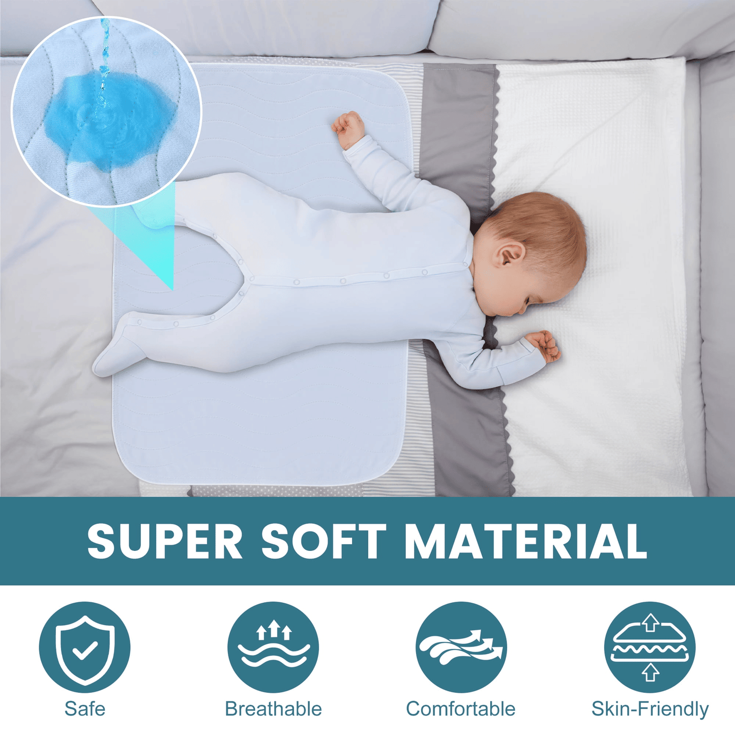 Alèses de lit réutilisables KEKOY à 4 couches pour incontinence, lot de 4, lavables, ultra-imperméables et absorbantes, protection contre l'incontinence, pour adultes, bébés et chiens, 45,7 x 61 cm