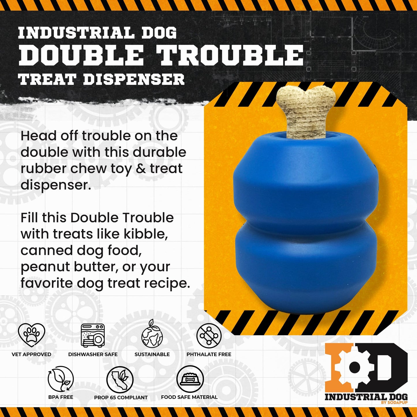 Juguete para perros Double Trouble - Dispensador de premios de doble cámara para perros grandes | Fabricado en EE. UU. 