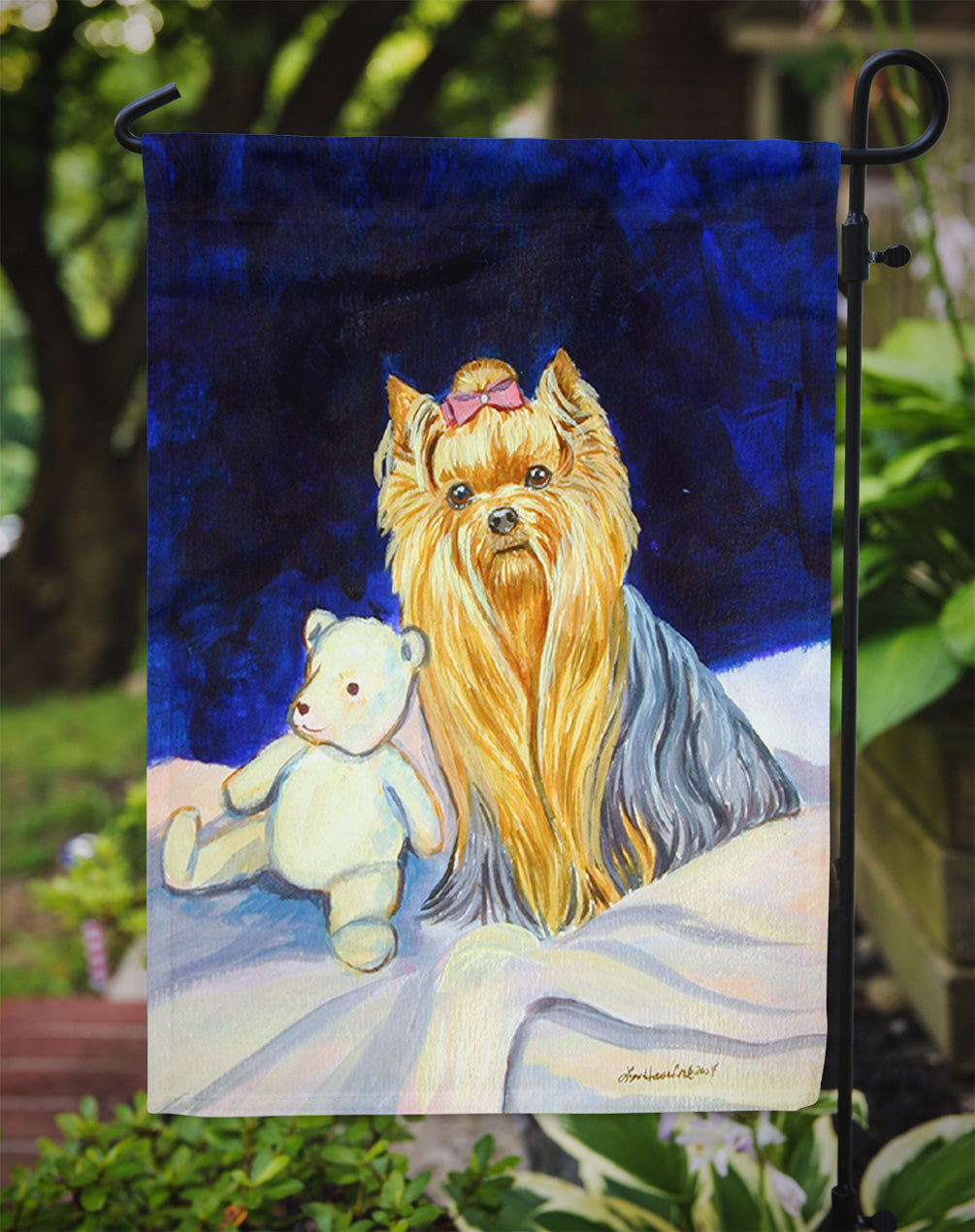 Yorkie and Teddy Bear Garden Flag – Decorative Outdoor Yard Flag