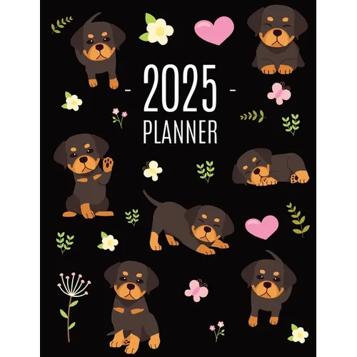 Rottweiler Planner 2025: Organizer: January-December (12 Months) Cute Dog Year Scheduler with Pretty Pink Hearts