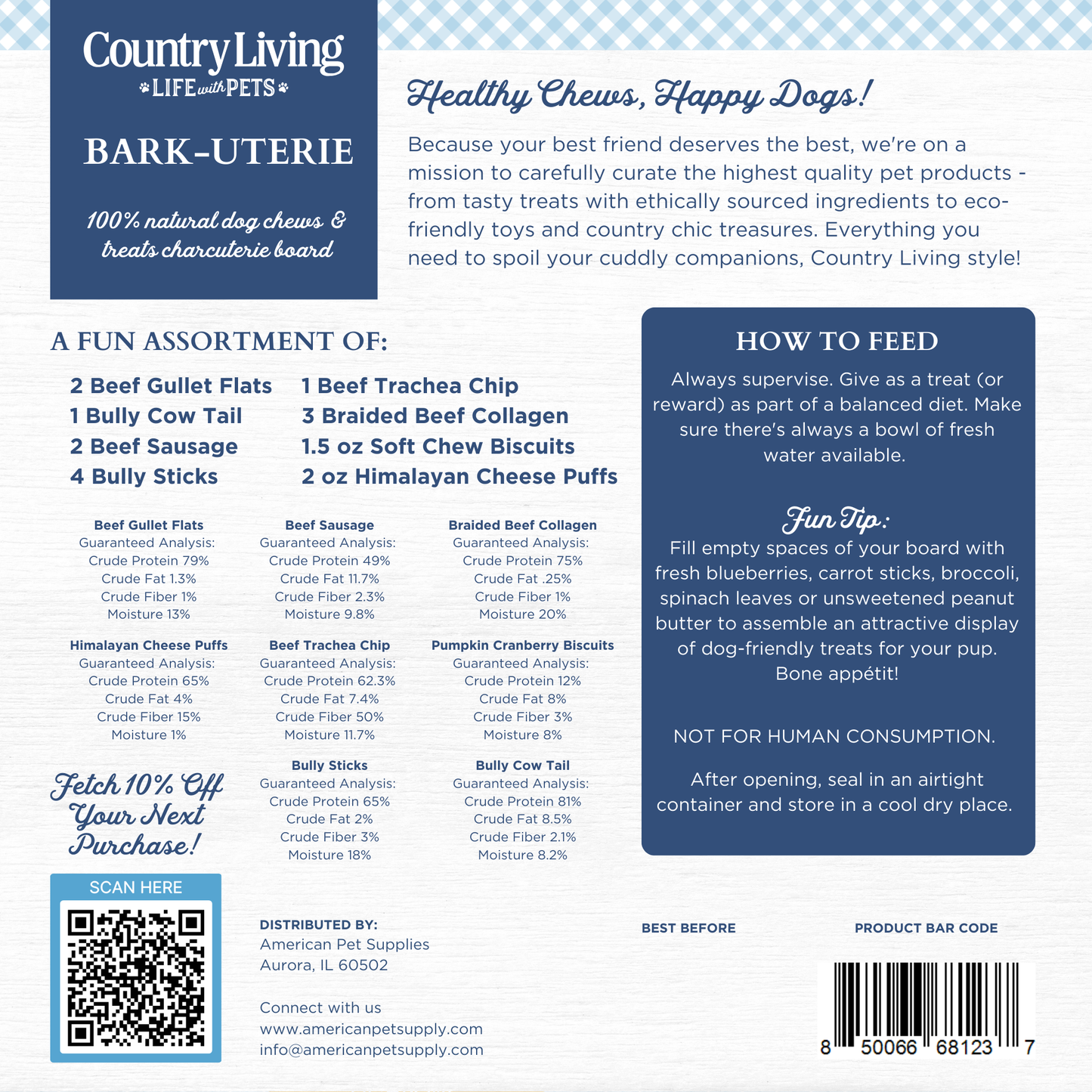 Country Living Bark-Uterie Board – Charcuterie-Inspired Natural Dog Treats Variety | Single-Ingredient, High-Protein, Grain-Free | All Breeds & Sizes