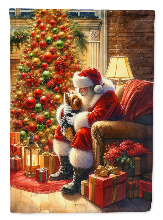 Yorkshire Terrier Yorkie with Santa Garden Flag – Christmas Dog Yard Decor