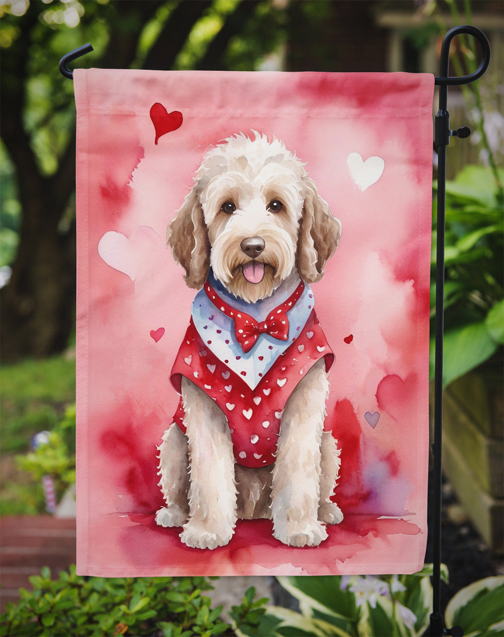 Labradoodle Valentine’s Day Garden Flag – Dog-Themed Heart Yard Decor