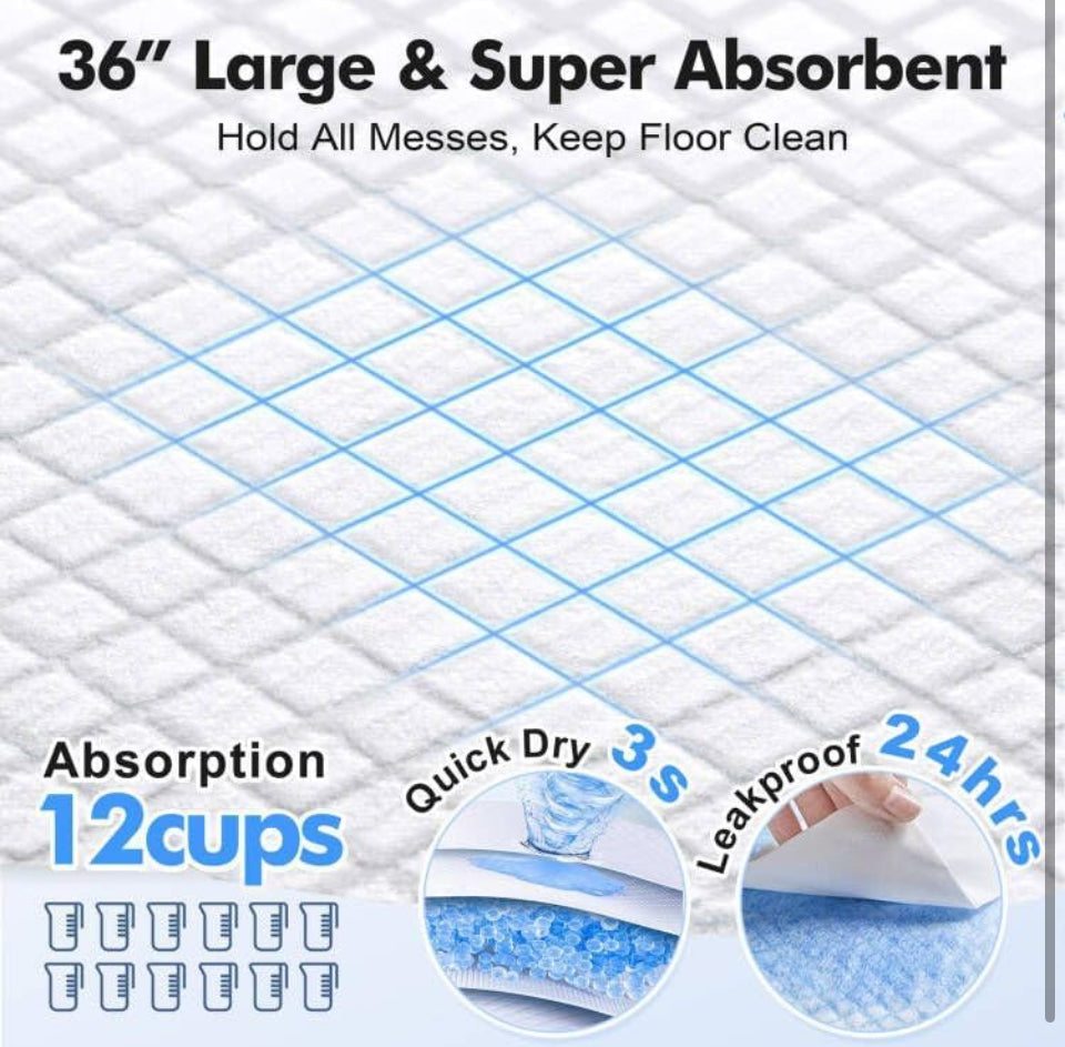 Almohadillas absorbentes Gimars 4XL 36x36 para perros, tamaño extragrande (200 unidades), gruesas y extraabsorbentes, para entrenamiento de mascotas, de secado rápido, a prueba de fugas, tamaño jumbo desechable.