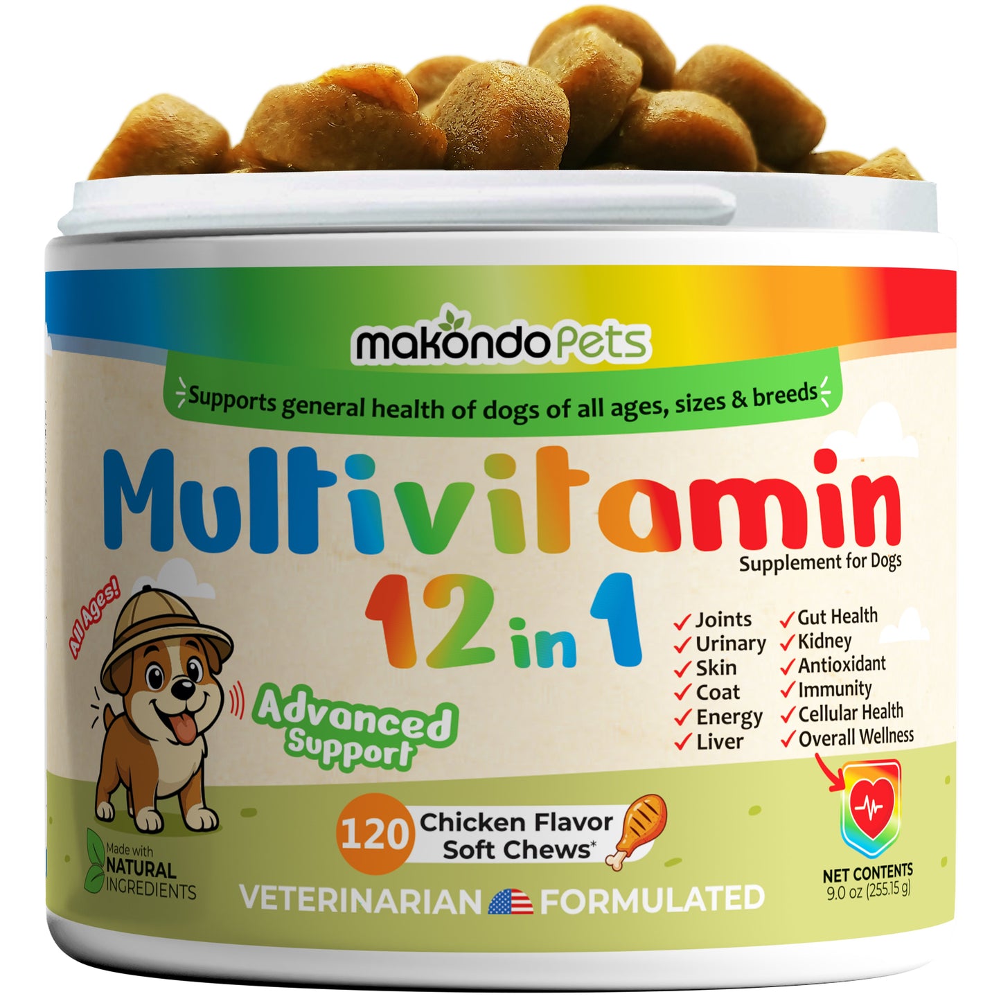 Multivitamines 12 en 1 pour chiens - 120 comprimés à mâcher