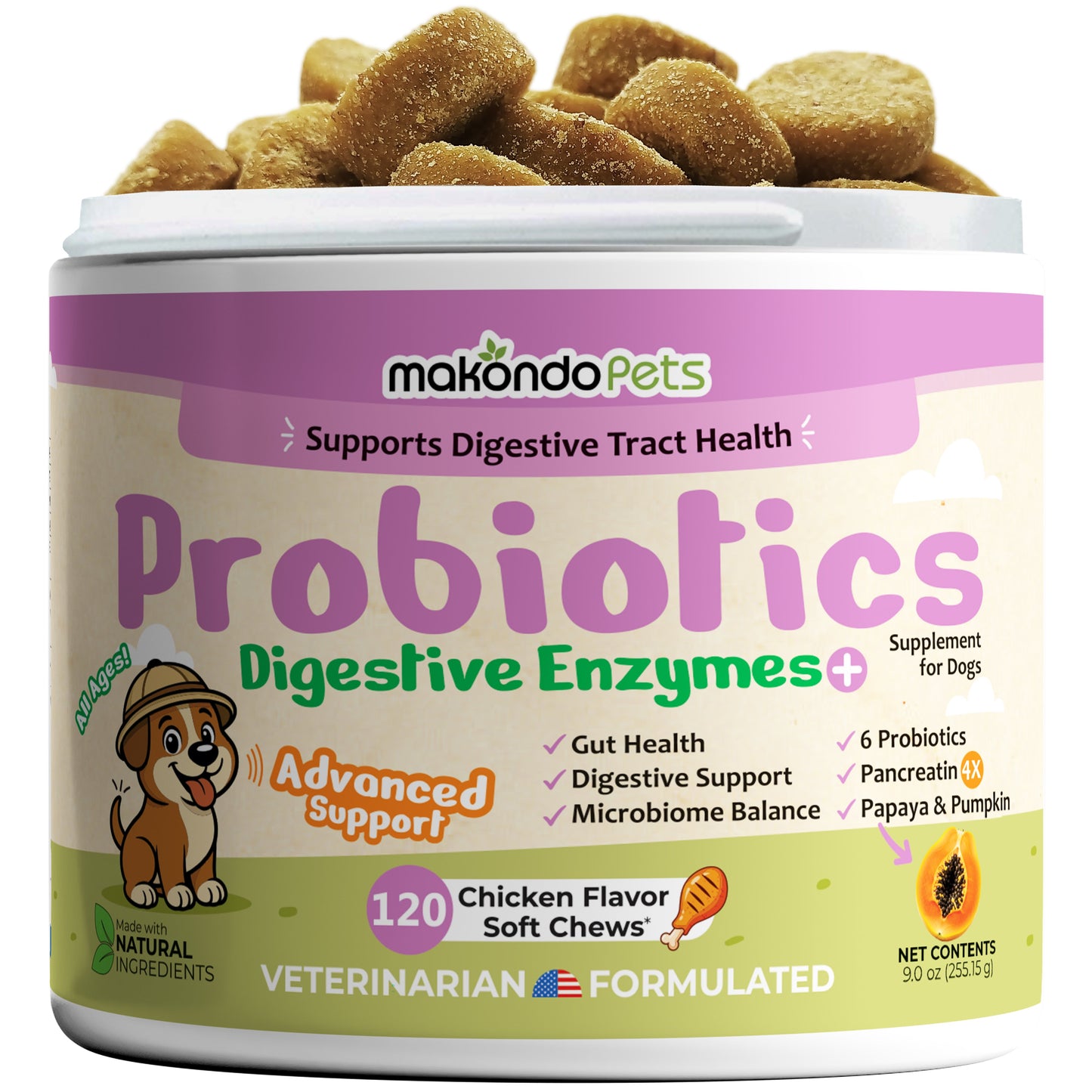 Probiotiques pour chiens - Enzymes digestives - 120 comprimés à croquer