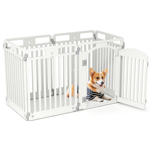6-Panel Tall Dog Playpen Foldable Pet Fence with Locking Door-White