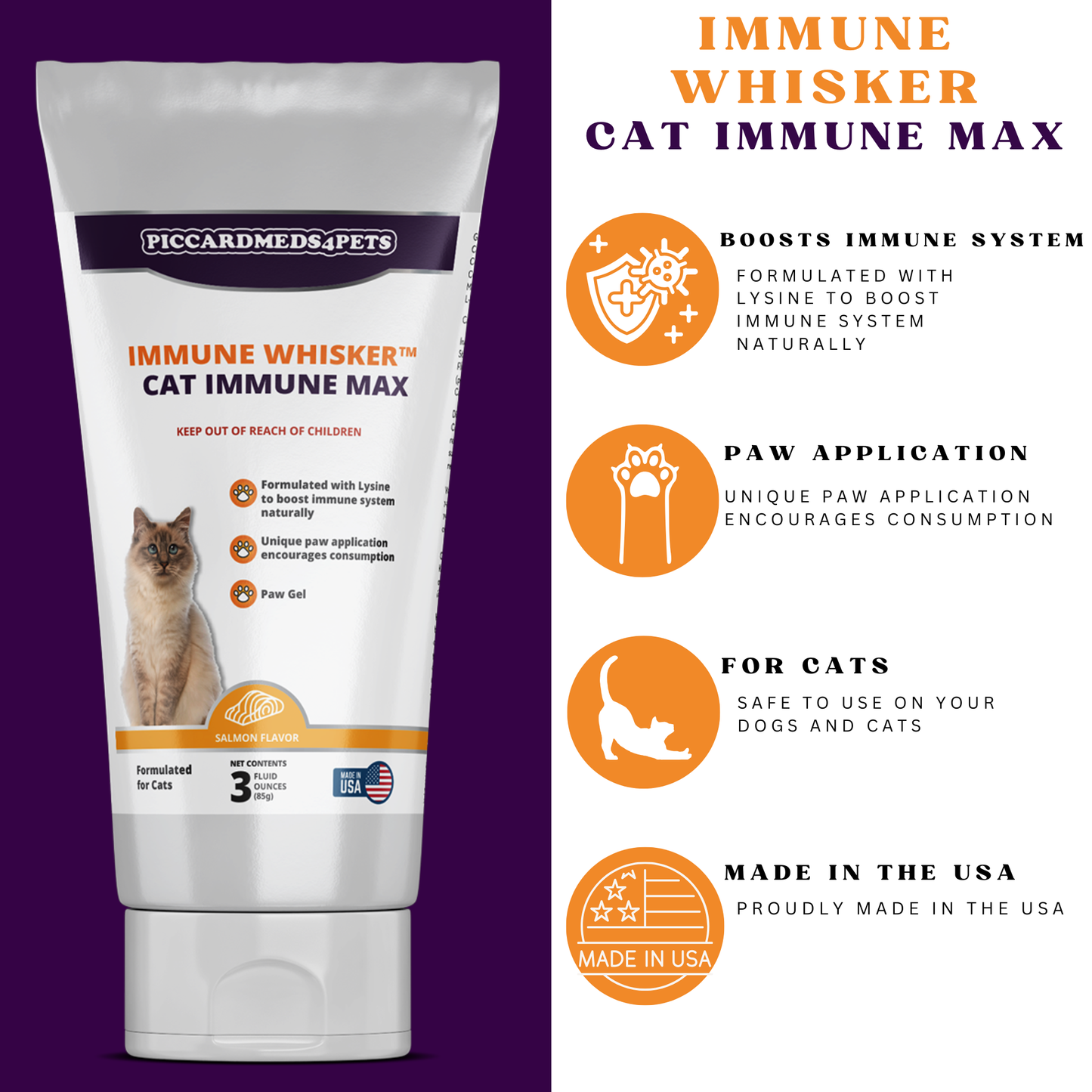 Piccardmeds4pets ImmuneWhisker Cat Immune Max Strength Paw Gel 3 oz.