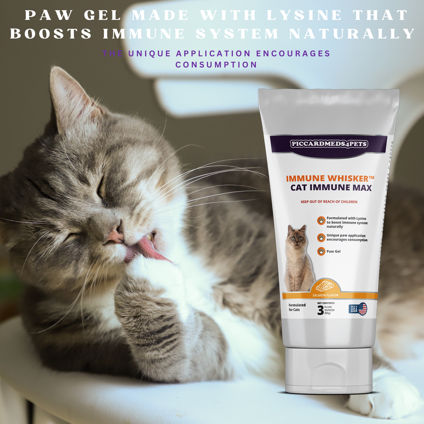 Piccardmeds4pets ImmuneWhisker Cat Immune Max Strength Paw Gel 3 oz.