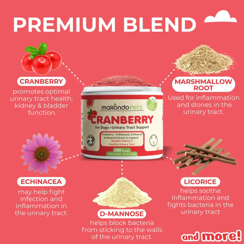 Canneberge pour chiens. Soutien des voies urinaires. 100 doses