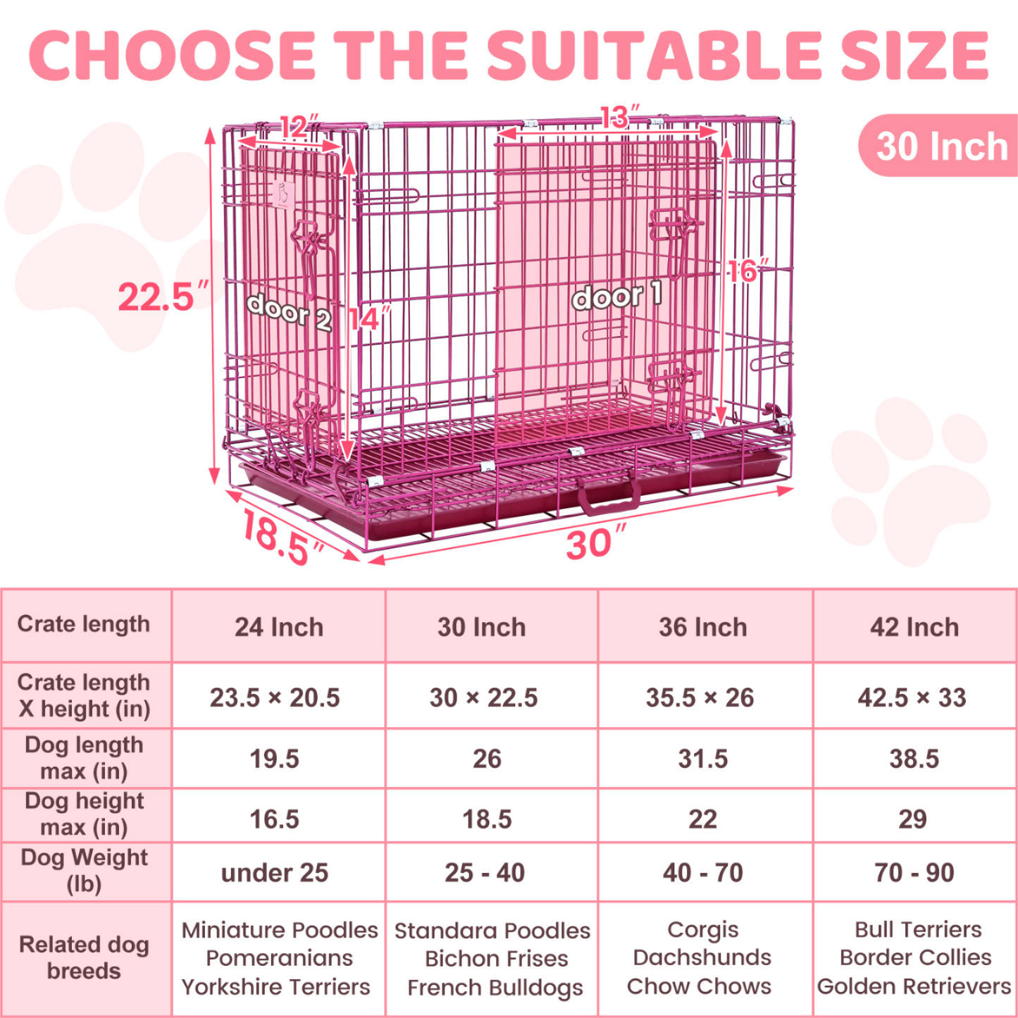 Jaula plegable para perros rosa de 24 a 42 pulgadas RED24-42