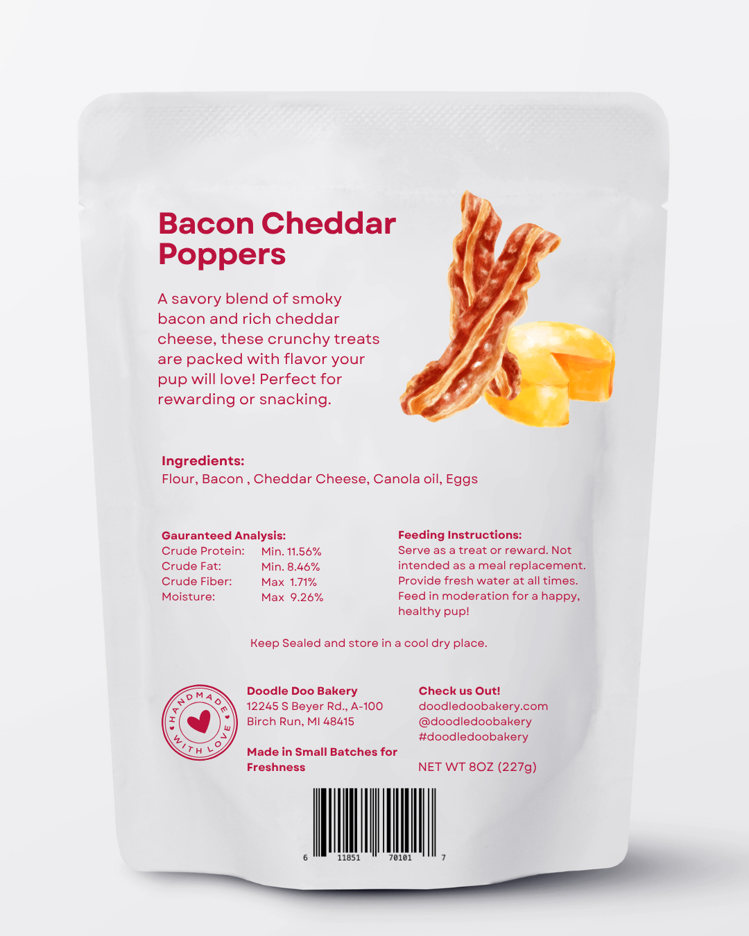 🥓 Friandises maison pour chiens - Bouchées au bacon et cheddar (225 g)