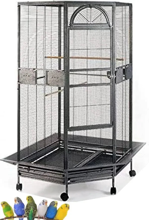 DecorBites™ Large Wrought Iron Parrot Cage with Rolling Base
