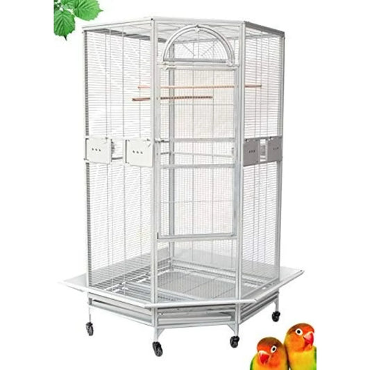 DecorBites™ Large Wrought Iron Parrot Cage with Rolling Base