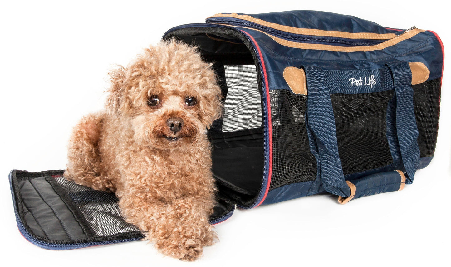 Transportín para perros Pet Life ® 'Aero-Zoom', ligero, plegable, con estructura de alambre y aprobado por aerolíneas.
