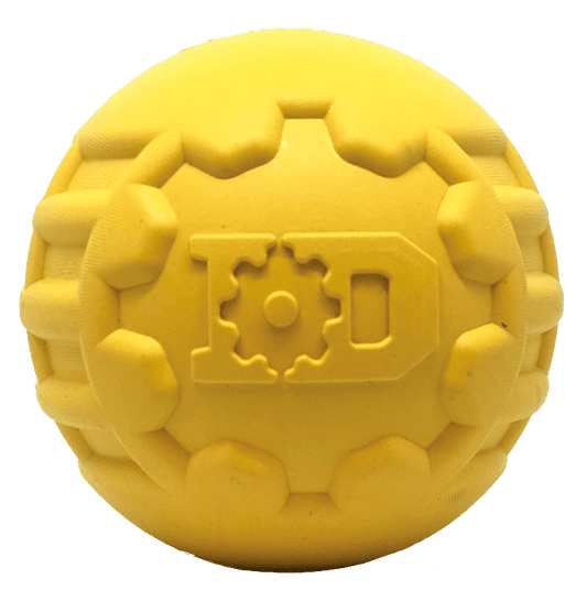 Industrial Dog Ball Rubber Chew Toy for Heavy Chewers | Yellow | USA Made | SodaPup
